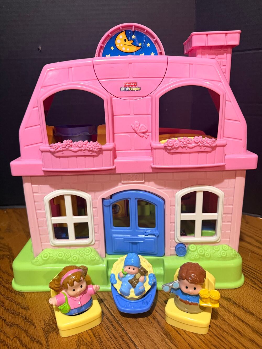 Fisher Price Little People Happy Sounds Home Pink roof family furniture